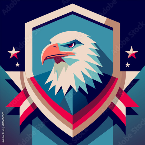 Patriotic American Eagle Emblem with Stars and Stripes Design.