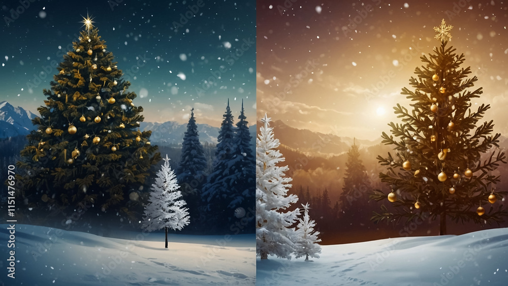 Naklejka premium Beautiful tree in winter landscape , illustation