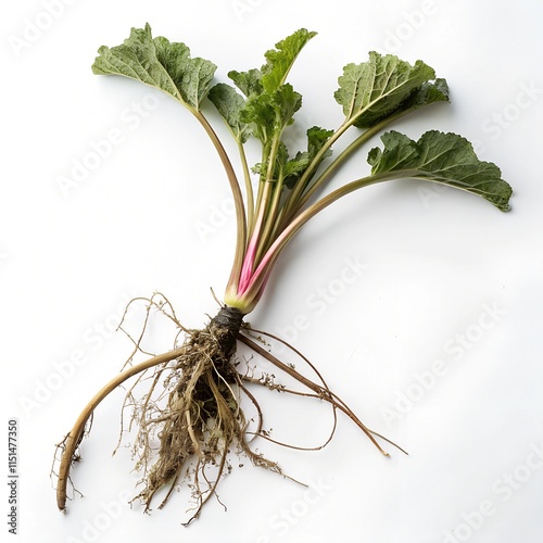 Vibrant botanical art of green rhubarb leaves with intricate details photo