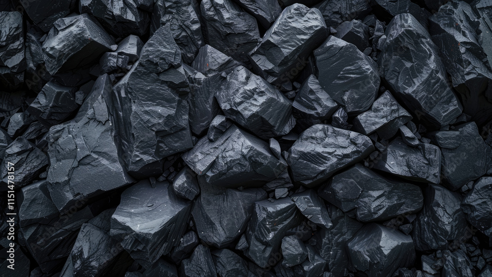 Shattered pieces of obsidian forming a black textured wall with sharp, jagged edges. Shattered pieces of obsidian forming a black textured wall with sharp, jagged edges.
