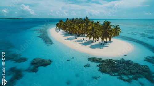 Secluded Tropical Island Paradise: Palm Trees, White Sand, and Azure Waters