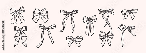 Hand drawn bows collection. Whimsical illustration