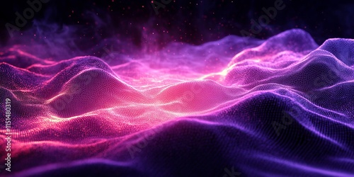 Neon abstract mesh glowing in a dark futuristic space. Generative AI