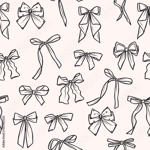 Hand drawn bows seamless pattern. Whimsical illustration