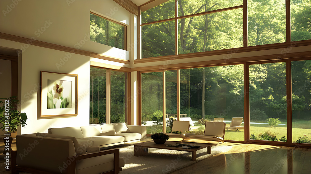 Modern House Design with Large Windows and Stunning Green View Modern House Design with Large Windows and Stunning Green View