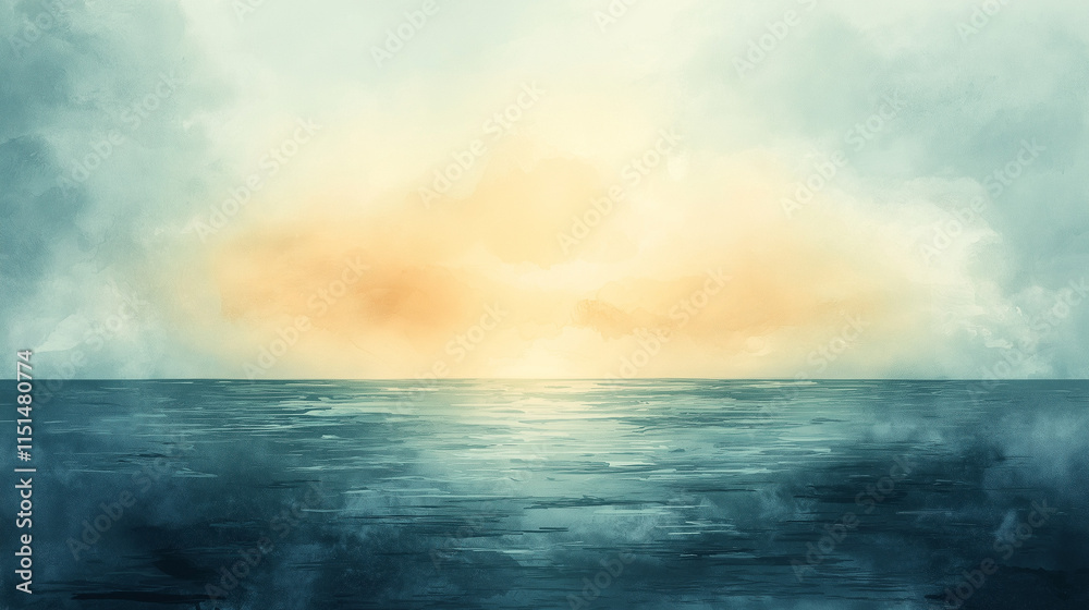 Serene Ocean Sunset Watercolor Sky, Calm Sea, Tranquil Horizon. Generative Ai. Serene Ocean Sunset Watercolor Sky, Calm Sea, Tranquil Horizon. Generative Ai.