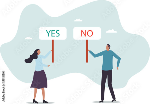 Yes, No argument or disagreement, conflict fight debate, dilemma, dispute or office rivalry war, struggle, negative discussion concept,business concept.flat character.