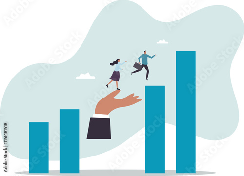 Growth assistance, support or help to success, growing business, career path or leadership helping employee achievement,business concept.flat character.