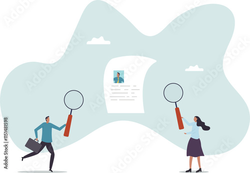 Recruitment, review candidate resume, talent seeker or HR human resource examine applicant, employee or job description,business concept.flat character.