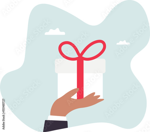 Gift reward program, bonus or surprise present for customer, employee reward or lucky prize, birthday gift box or festive incentive,business concept.flat character.