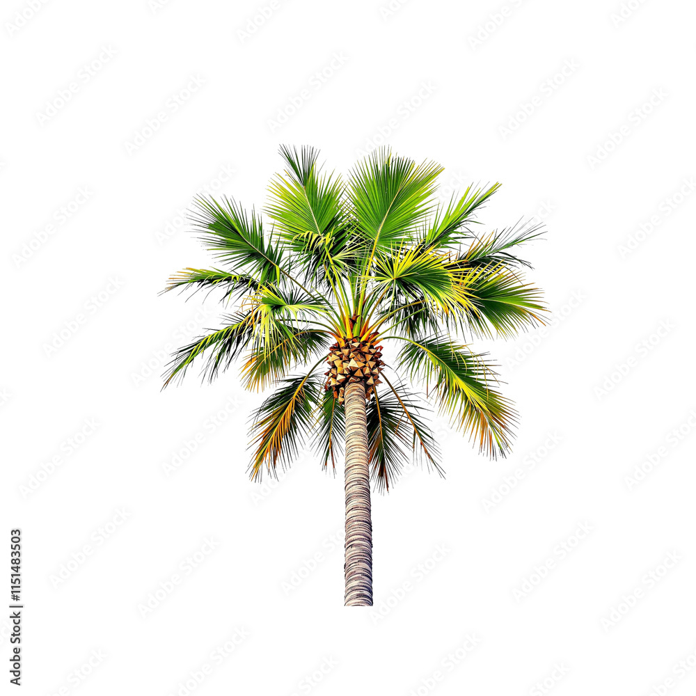 Obraz premium Tall Palm Tree with Lush Green Fronds isolated on transparent background PNG