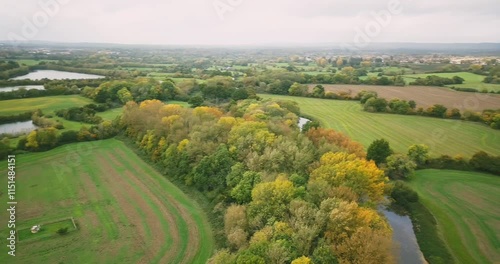 Aerial footage of Porters Lock on River Medway in Tonbridge town in Kent, England, UK photo