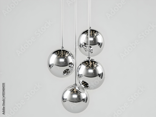Modern Chrome Sphere Pendant Lamp 3D Render