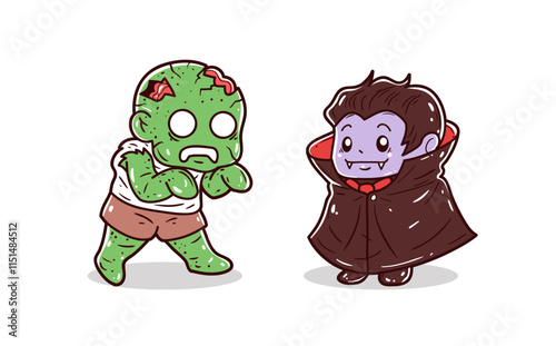 Zombie and dracula character vector illustration