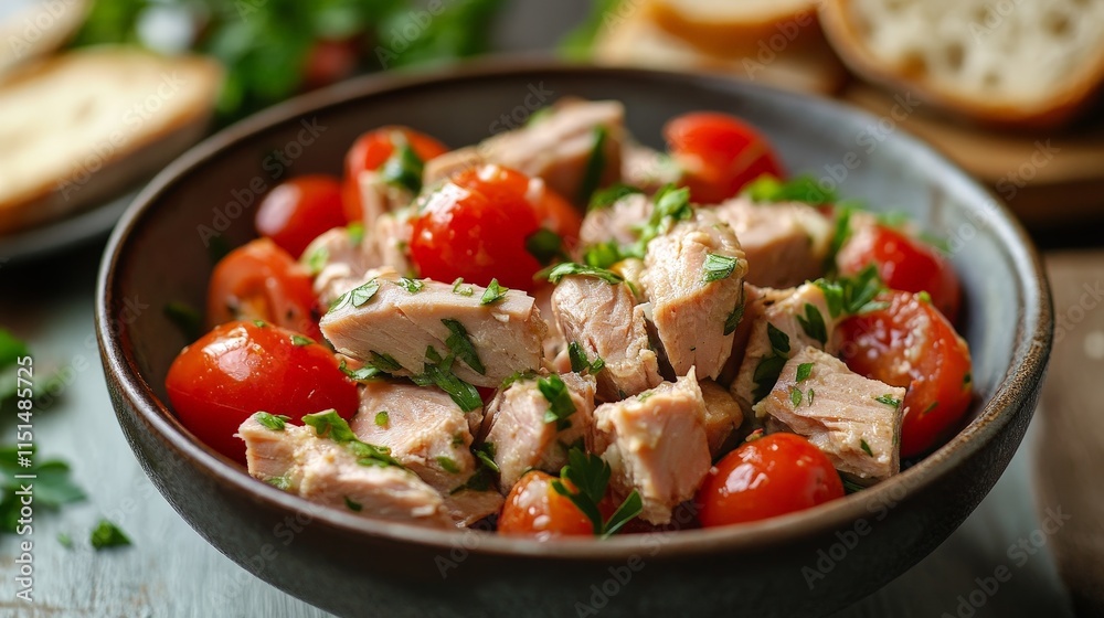 Fresh Tuna Salad Bowl with Basil and Cherry Tomatoes Fresh Tuna Salad Bowl with Basil and Cherry Tomatoes