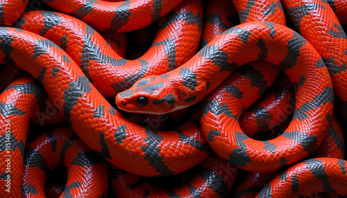 Vibrant Venomous Coral Snake Texture with Realistic Patterns in Bold Red and Black in Soft Lighting photo