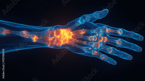 Human Hand Anatomy 3D Model Showing Wrist and Finger Joints. Generative Ai.