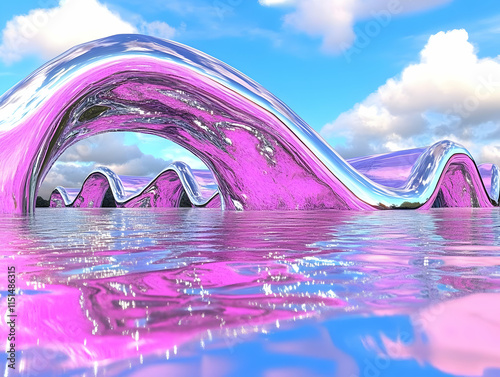 Abstract 3D Render Purple Pink Chrome Waves
