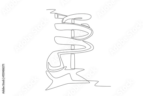 Water slide. Water park concept one-line drawing