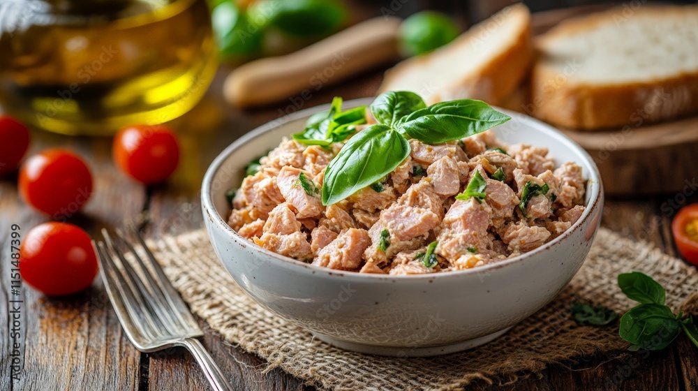 Fresh Tuna Salad Bowl with Basil and Cherry Tomatoes Fresh Tuna Salad Bowl with Basil and Cherry Tomatoes
