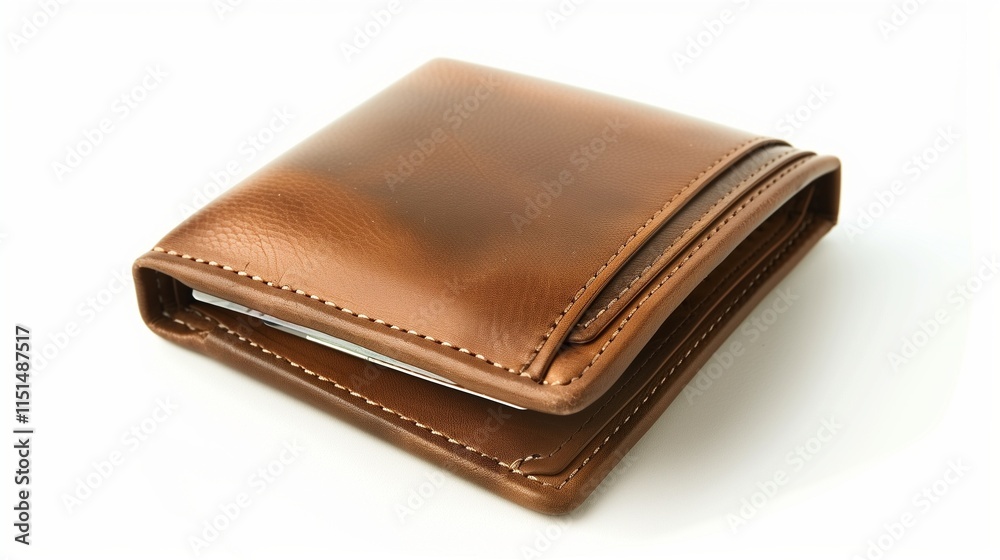 A classic leather wallet with card slots, captured isolated on a white background. A classic leather wallet with card slots, captured isolated on a white background.