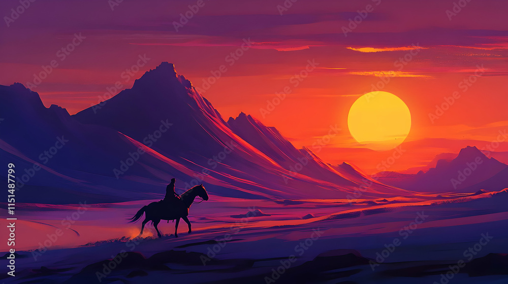 Sunset Rider: A Solitary Journey Across Majestic Mountains Sunset Rider: A Solitary Journey Across Majestic Mountains
