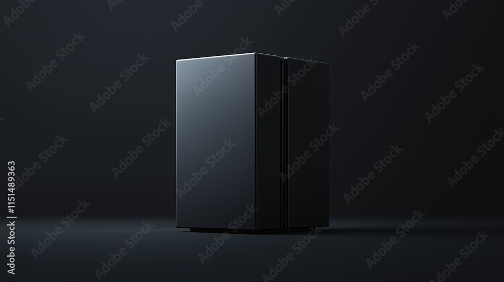 Monochromatic Black Metal Box with Sleek Finish and Elegant Dark Lighting