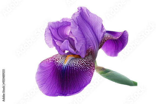 Iris purple concept. A vibrant purple iris flower showcasing its intricate petals and colorful patterns. photo