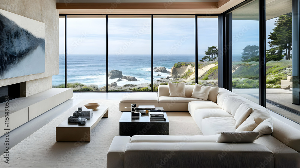Fototapeta premium Modern Coastal Home with Stunning Ocean View