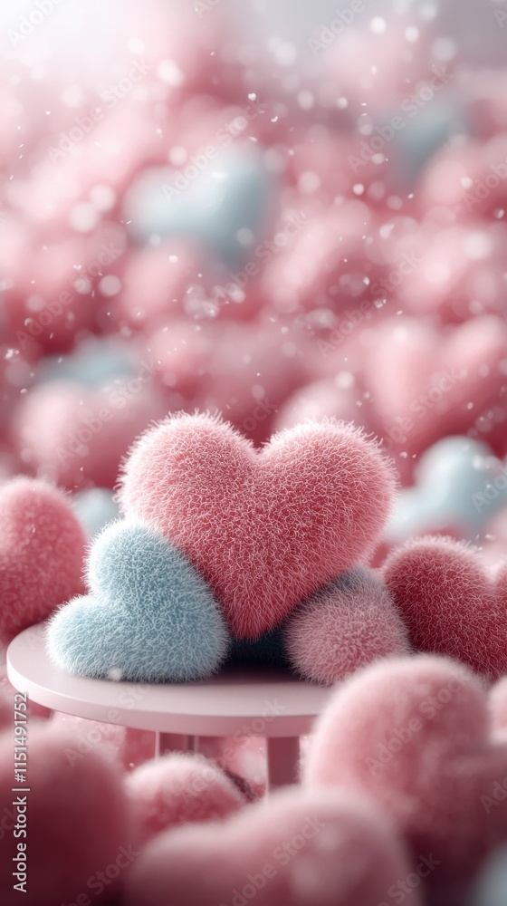 Fototapeta premium Soft Colorful Hearts on a Table with Blurred Background Effect