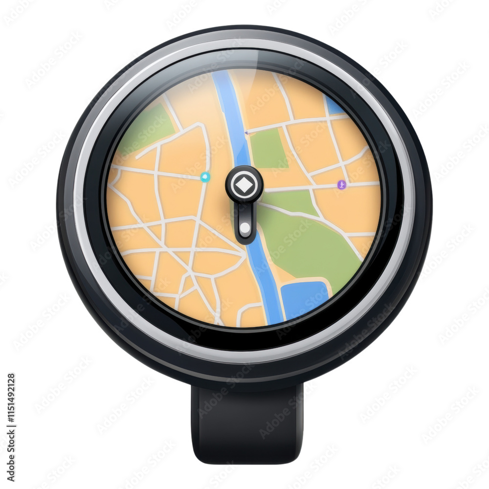 GPS device icon featuring a map design, ideal for navigation applications, clear and modern aesthetic, transparent background for versatility