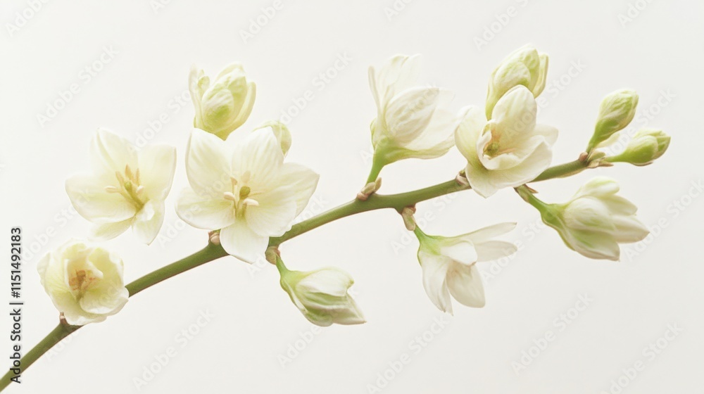 Fototapeta premium close up of white flowers on a branch against a white background
