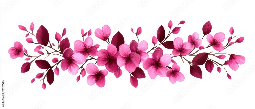 A vibrant display of pink flowers with intricate petals and rich green leaves, perfect for decoration. A vibrant display of pink flowers with intricate petals and rich green leaves, perfect for decoration.