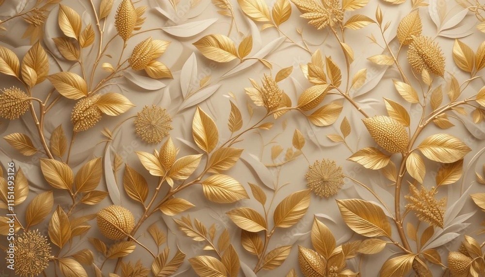 Obraz premium Golden Floral Design on Beige Background