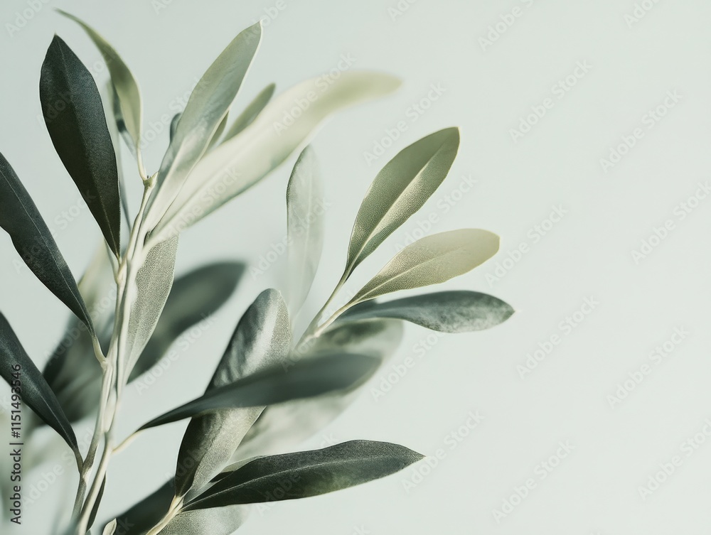 Obraz premium close-up of olive tree leaves against a white background