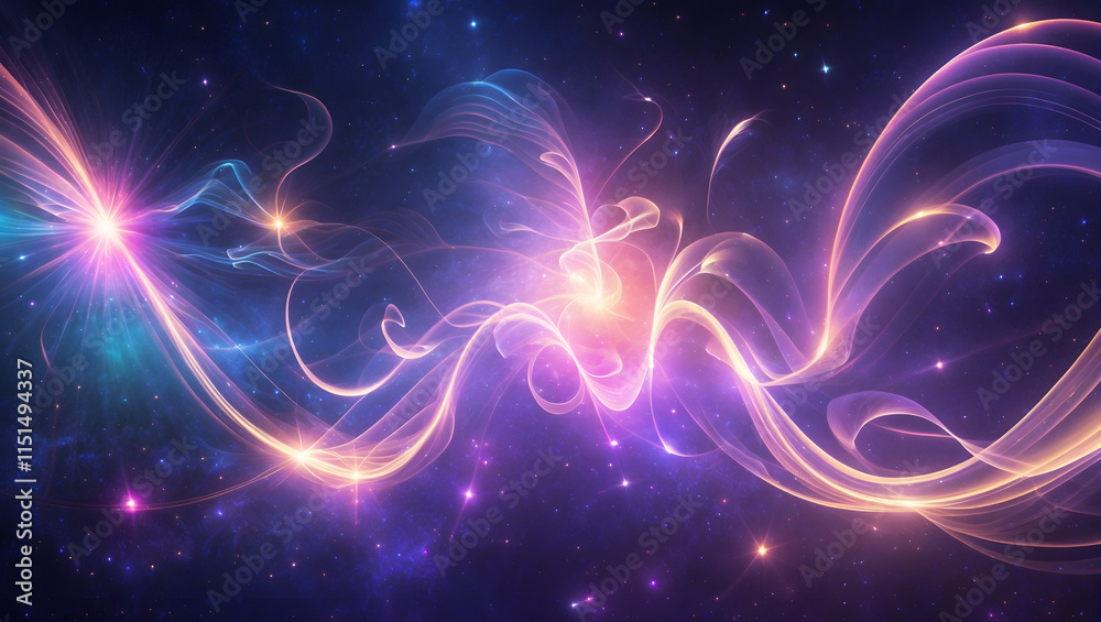 Fototapeta premium Futuristic Abstract Light Design Illustration with Glowing Fractal Waves and Bright Colors on Black Background