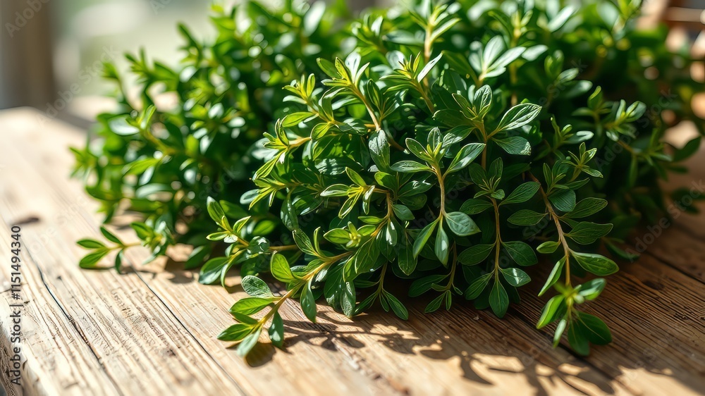 Fresh Hyssop Leaves on Wooden Table - Culinary & Medicinal Herb - Natural Light Photo Fresh Hyssop Leaves on Wooden Table - Culinary & Medicinal Herb - Natural Light Photo