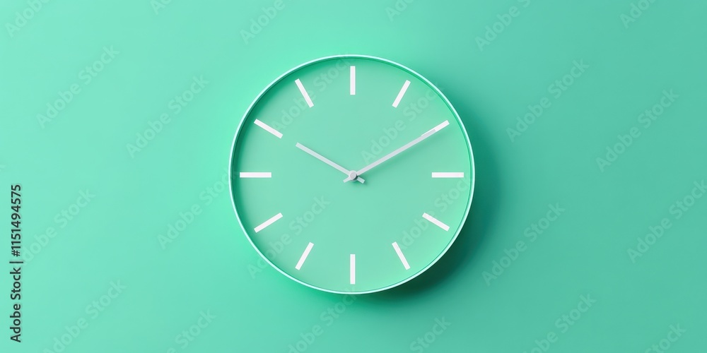 Mint Green Oval Wall Clock with Softly Glowing White Hands Displaying Time Concept Mint Green Oval Wall Clock with Softly Glowing White Hands Displaying Time Concept