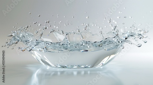 A clean water splash with droplets flying in all directions, isolated on a white background.
