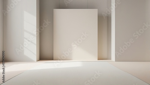A serene  minimalist interior showcasing gentle natural light casting shadows on soft-hued walls  perfect for modern design inspiration or architectural features.