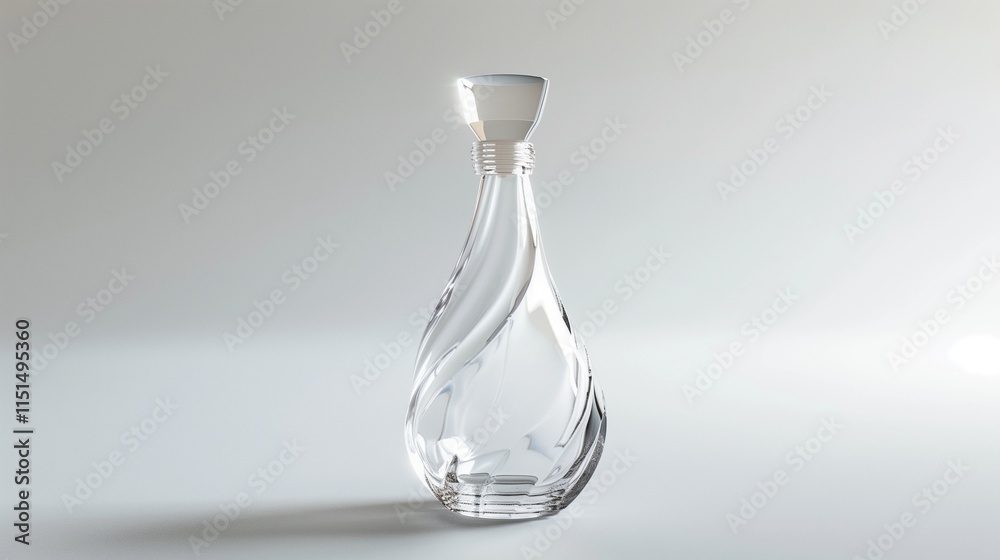 A clear cosmetic spray bottle with a modern design, isolated on a white background.