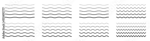 Waves line set. Wave ornament pattern. Set of wavy zigzag lines. Wave thin line background. Vector zigzag and wavy horizontal underline. Vector illustration