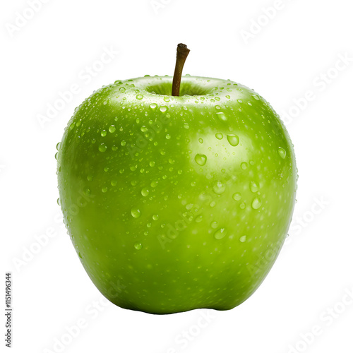 a green apple with water drops on it photo