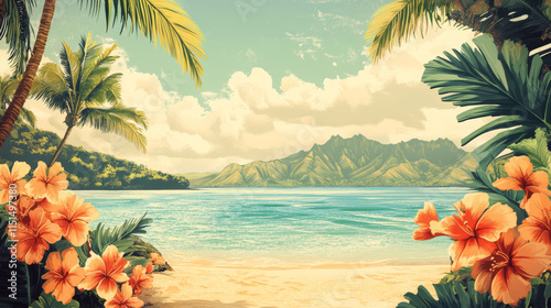 Design template of retro poster invitation for hawaiian party. Summer hawaii tropical party banner, hawaiian poster card,. Vector illustration