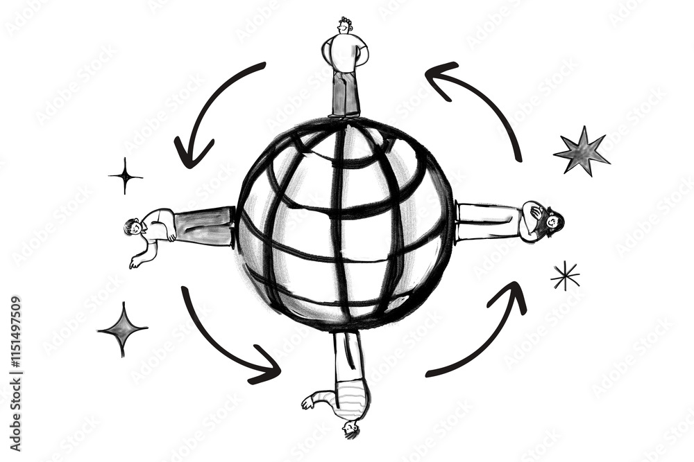 Fototapeta premium Grid globe png sticker, global connection doodle, transparent background