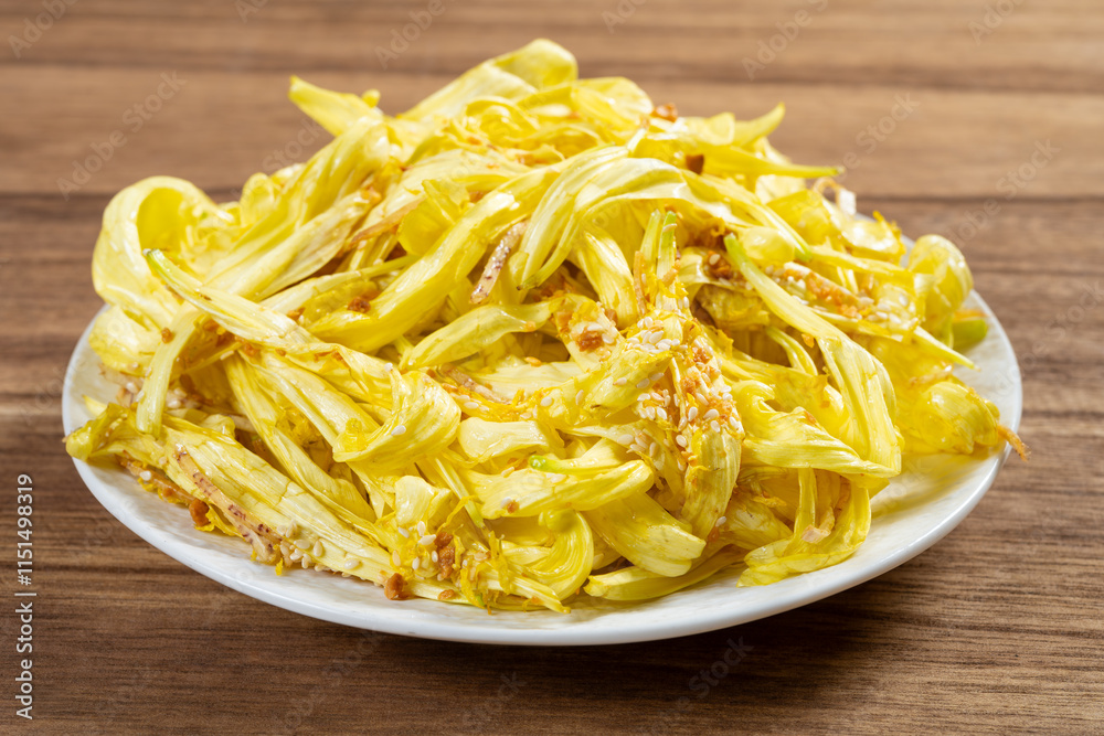 angle view dish of chrysanthemum sashimi delicacy angle view dish of chrysanthemum sashimi delicacy