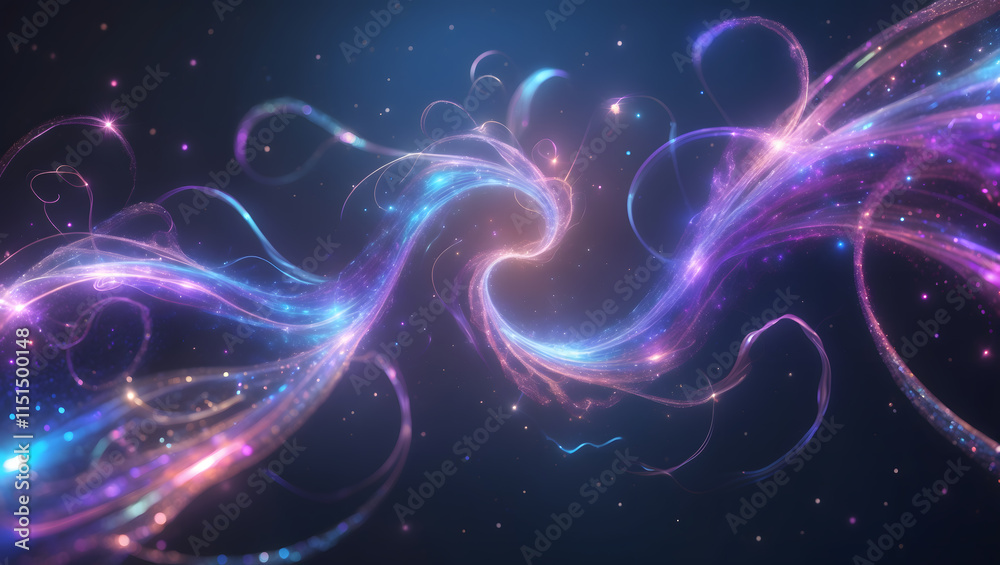 Fototapeta premium Glowing Fractal Wave Design in Blue and Purple Galaxy Pattern Art with Glowing Lights