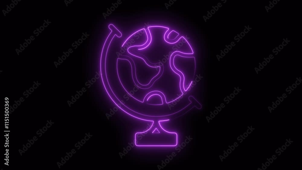 Glowing Neon Animation of Globe Icon Representing the Earth on Black Background. HD Video Motion Graphic Animation Glowing Neon Animation of Globe Icon Representing the Earth on Black Background. HD Video Motion Graphic Animation