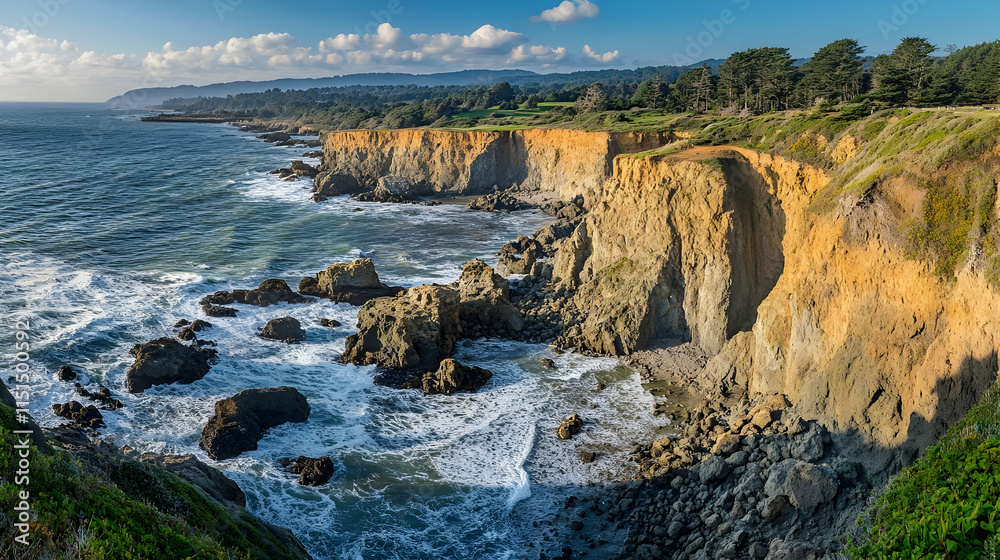 Obraz premium Majestic Coastal Cliffs and Ocean Waves in California