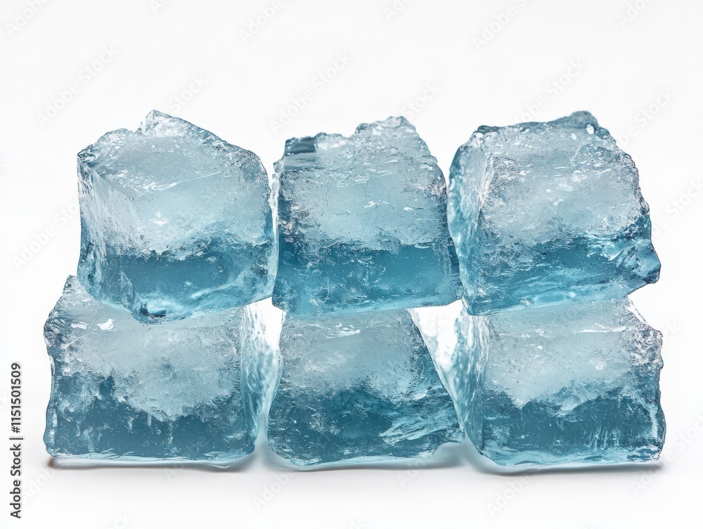 Obraz premium stack of translucent blue ice cubes on a white background